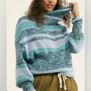 Free People Candy Stripe Tunic Sweater Waterfalls Blue Combo medium alpaca wool